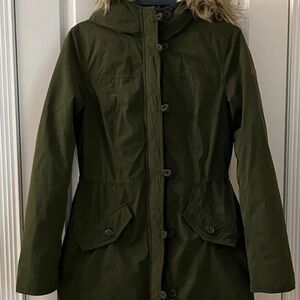 Hollister Dark Green Utility Jacket with Faux Fur Hood medium women’s